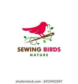 Sewing Birds Nature, Unique logo combination of birds and needles and thread