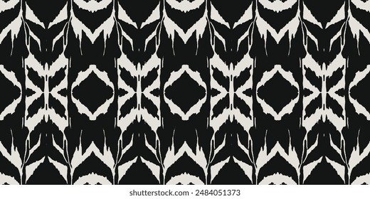 Costura negro blanco ikat motivo tribal , Ornamental ogee infinito ornamento sin fisuras moda sin fin patrón de ilustración rayas Vector de impresión etnia botánica colorido dibujo hermoso textil 