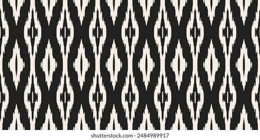 Costura negro blanco ikat motivo tribal , Ornamental ogee infinito ornamento sin fisuras moda sin fin patrón de ilustración rayas Vector de impresión etnia botánica colorido dibujo hermoso textil 