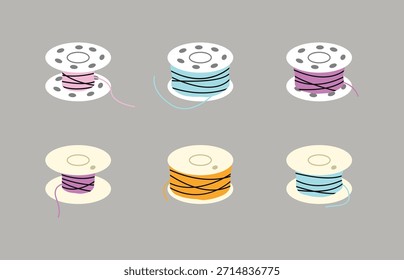 Sewing bobbin set on a grey background, vector illustration.