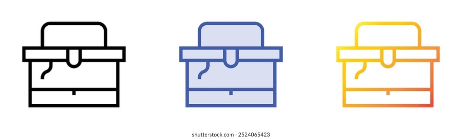 Icono de caja de costura. Lineal, relleno azul y diseño de estilo degradado aislado sobre fondo blanco