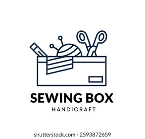 Sewing Box line Icon Set . Handicraft Item . Vector Illustration