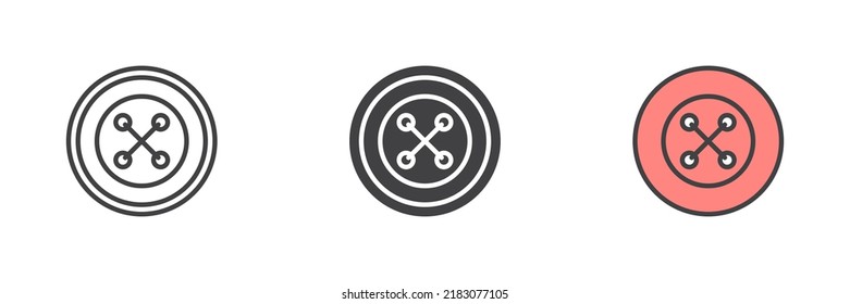 Sewing button icon. Line, glyph and filled outline colorful version, four hole button outline and filled vector sign. Symbol, logo illustration. Different style icons set. Vector graphics