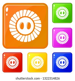Sewing button icons set collection vector 6 color isolated on white background