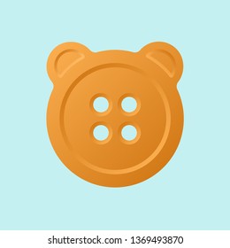 Sewing button as little bear icon. Logo. Baby bear banner. Child sticker. Label for toy, clothes or game. Vector design illustration. 