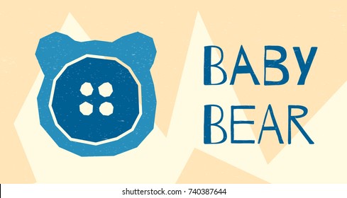  Sewing button as little bear icon. Logo. Baby bear banner. Label for toy, clothes or game. Vector design illustration. Child sticker. 