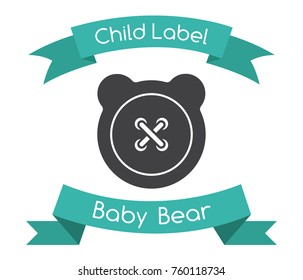 
Sewing button as little bear icon. Logo. Baby bear banner. Child sticker. Label for toy, clothes or game. Vector design illustration. 