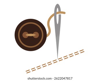 Sewing: Button and Needle on white background