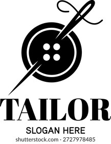 botão de costura e agulha para design de logotipo personalizado