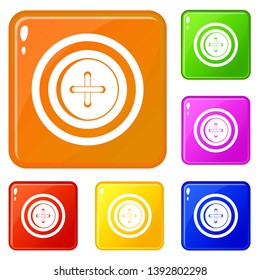 Sewing button with a thread icons set collection vector 6 color isolated on white background