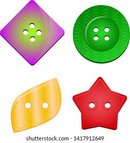 Sewing button vector kids fashion design clothing accessory collection clothes tailor illustration set of colorful childish plastic cloth round object dress isolated on white background