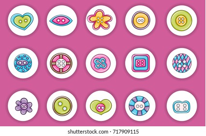 Sewing buttons handmade craft icons concept  cartoon doodle sticker design. Hand drawn colorful vector illustration collection.