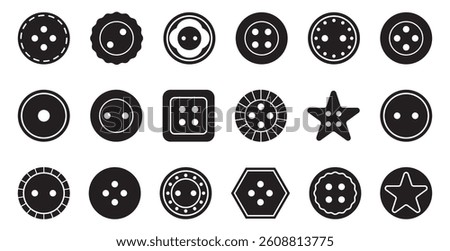 Sewing buttons icon collection. Set of black sewing buttons