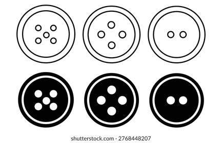 Sewing buttons icon set. Clothes buttons black and white, vector.