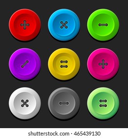 Sewing Buttons Set on Dark Background. Vector