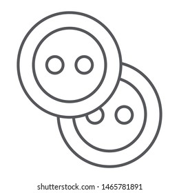 Sewing buttons thin line icon, accessory and sew, clothing button sign, vector graphics, a linear pattern on a white background, eps 10.