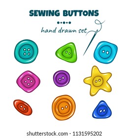 Sewing buttons. Vector set of colorful hand drawn doodle buttons on white background