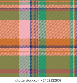 Sewing check pattern textile, smooth texture tartan plaid. Colour vector seamless fabric background in orange and mint colors.