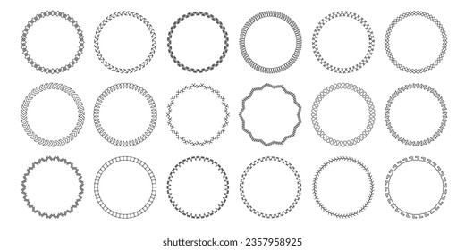 Costando marcos de círculo. Bordes de motivos circulares de bordado, diseño redondo de costura decorativa. Unos círculos de costura. Conjunto vectorial aislado del anillo de costura de vintage. Ornamentos tradicionales de Needlecraft