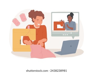 Sewing classes isolated concept vector illustration. Handicraft hobby, tailor machine, handmade clothing, DIY online video tutorial, fashion collection design, needlework vector concept.