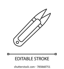 Sewing clippers linear icon. Thin line illustration. Thread cutter. Contour symbol. Vector isolated outline drawing. Editable stroke