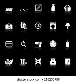 Sewing cloth related icons with reflect on black background, stock vector