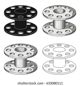 A sewing coil for threads. A metal sewing coil. A reel for sewing machines is used.Sewing or tailoring tools kit single icon in cartoon style vector symbol stock illustration.