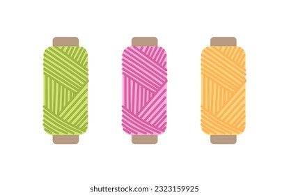 Sewing colorful threads sticker concept. Equipment atelier and seamstress, tailor. Aesthetics and elegance. Fashion, trend and style. Cartoon flat vector illustration isolated on white background