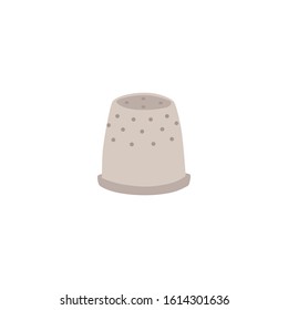 Sewing and crafting tool or equipment element a steel thimble icon, flat cartoon vector illustration isolated on white background. Atelier or tailoring studio logo.