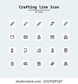 sewing crafting vector icons isolated on white background. Craft icons for web and ui design, mobile apps, print polygraphy and promo advertising business. Collection ui icons with squircle shape.
