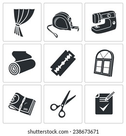 Sewing Curtains Service Vector Icons Set