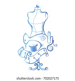 Sewing and cutting with a mannequin and accessories symbol