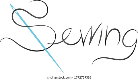 Sewing and cutting needle and thread silhouette