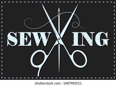 Sewing and cutting scissors needle thread symbol