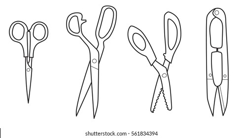 Types Of Sewing And Clothes-making Scissors Stock Vector - Illustration of  isolated, scissor: 93299440