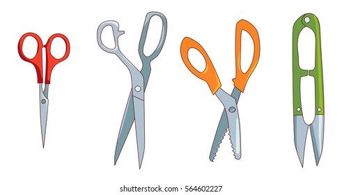 Sewing cutting tools set isolated on white background, Fabric shears, small embroidery scissors, pinking shears,thread-clipper, vector icon