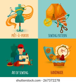 Sewing design concept set with handmade art icons isolated vector illustration