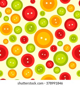 Sewing design creative concept background. Vector illustration. Seamless pattern. Colorful buttons. Fashion atelier tailor studio background. Flat icons. Hand made. 