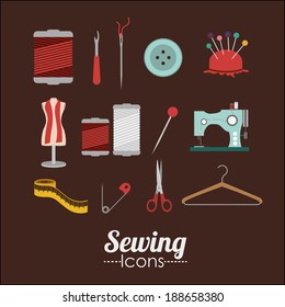 Sewing design over brown background, vector illustration