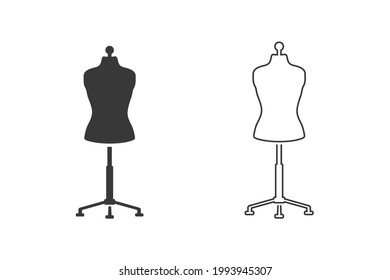 Nähen der Puppe schwarz Symbol Set. Mannequin, Vektorgrafik einzeln. Modedesigner