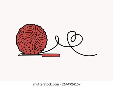 Dibujos de coser. Hecho a mano. Ilustración del vector Doodle. Bolas de hilo y agujas de punto. Artesanía, costura.  	