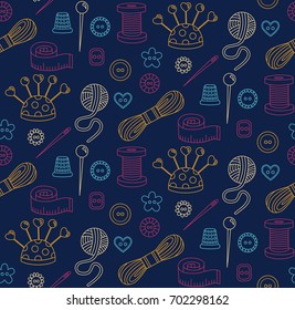 Sewing dress making hand made doodle colorful seamless vector pattern