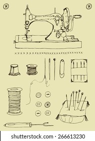 sewing elements hand drawn collection