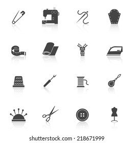 Sewing equipment and dressmaking accessories icons set black isolated vector illustration