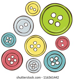 Sewing equipment - illustration of isolated colored buttons, vector drawing