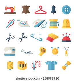 sewing equipment and needlework flat icons set