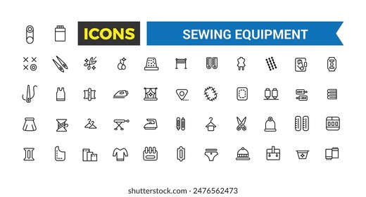 Sewing equipment and needlework icon set. Outline icons pack. Editable vector icon and illustration.