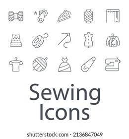 Sewing equipment and needlework icons set . Sewing equipment and needlework pack symbol vector elements for infographic web
