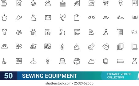 Sewing equipment and needlework line icons set. Thin editable web icon collection. Outline symbol pack. pixel perfect vector illustration.