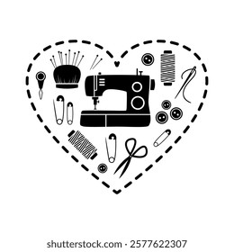 Sewing equipment and stitched heart.